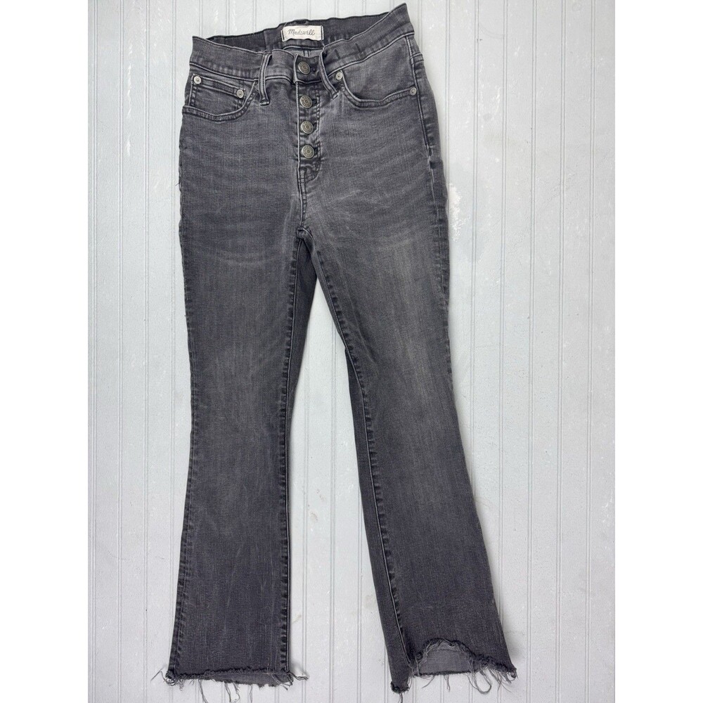 Madewell Size 25 Womens Jeans Black Cali Demi Boot Raw Hem Mid Rise Stretch